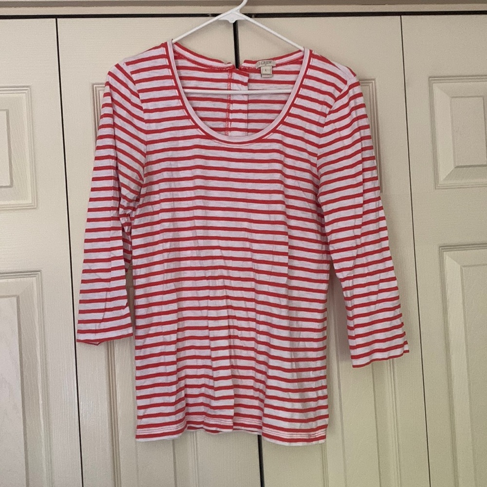 Jcrew Orange and White Striped 3/4 Length Shirt